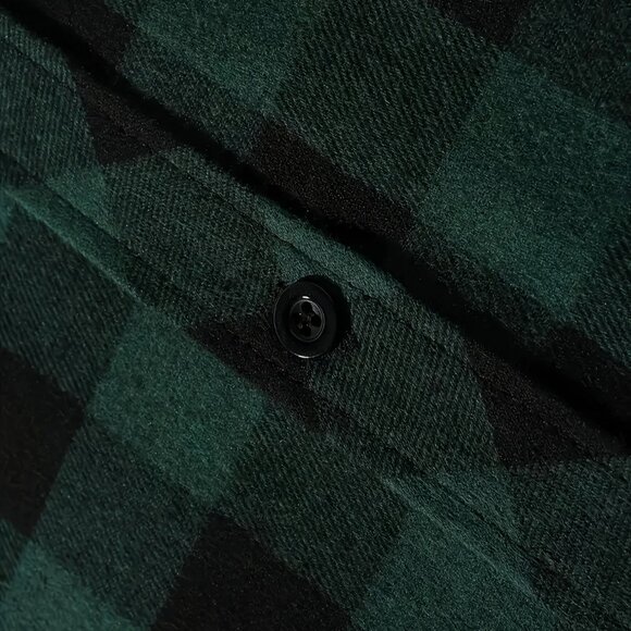 Men's Flannel Hoodie Jacket Casual Long Sleeve Button Down Plaid Shirt Green - Picture 5 of 5